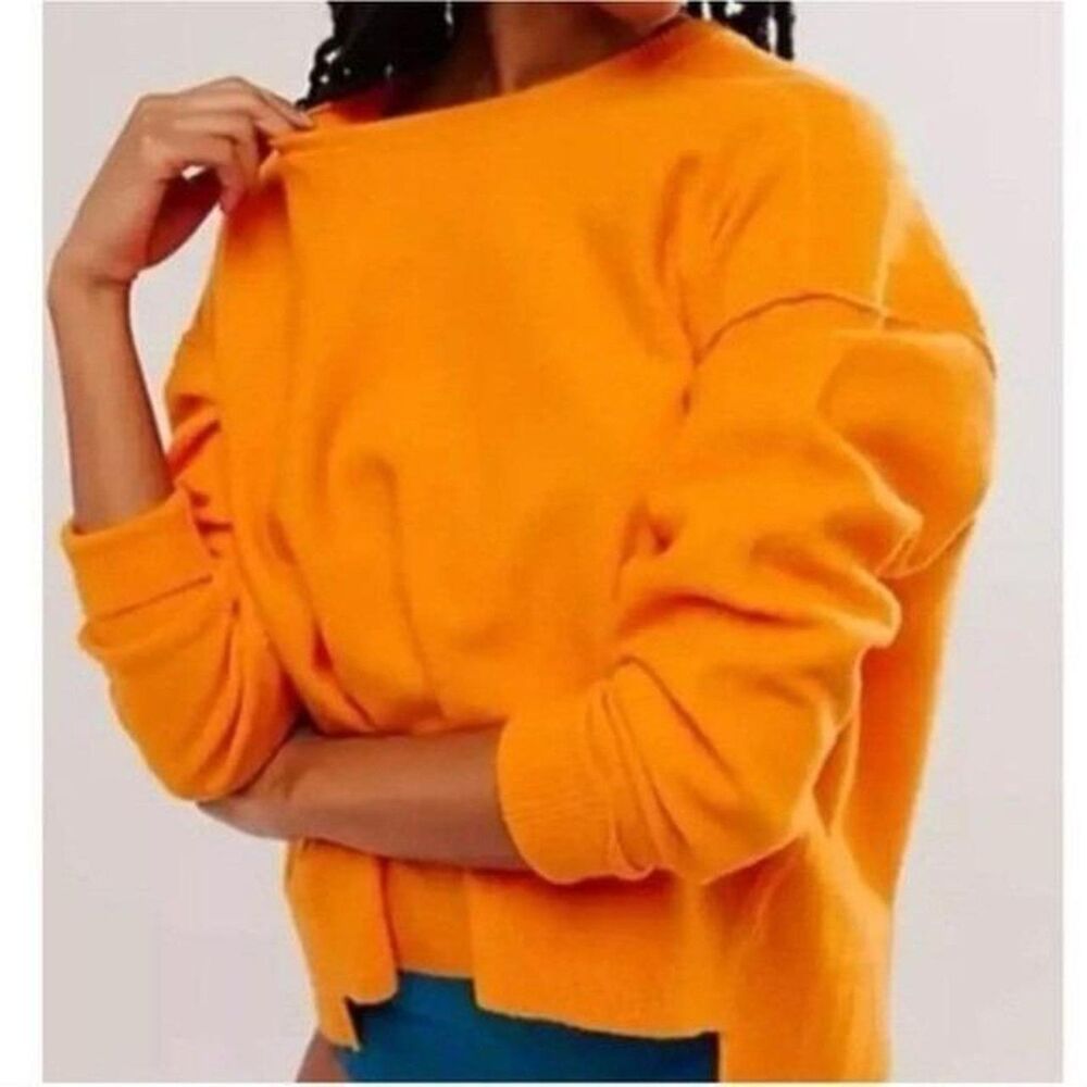 Free People Woman's Orange Crew Neck Sweater Size S NWT